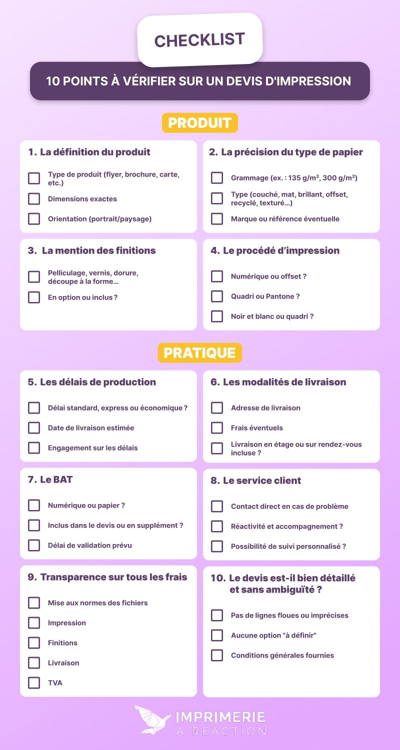 Checklist points à vérifier sur un devis d'imprimeur 